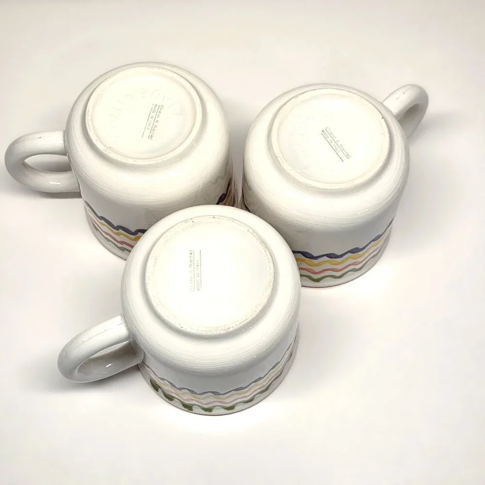 Vintage Crate & Barrel Italy Squiggly Line Mug Lot x3 Set Heavily CRAZED - READ